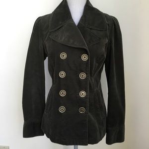 Women’s Olive Green Velvet Peacoat Style Jacket